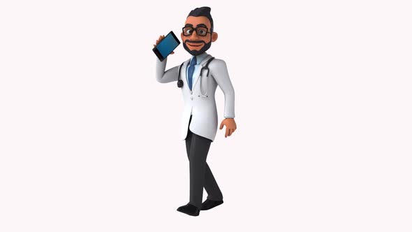 Fun 3D cartoon animation of a fun indian doctor with alpha included