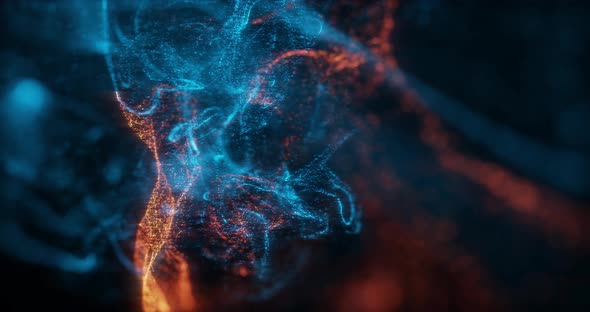 Abstract slow motion shot of Blue and Orange Particle Fluid