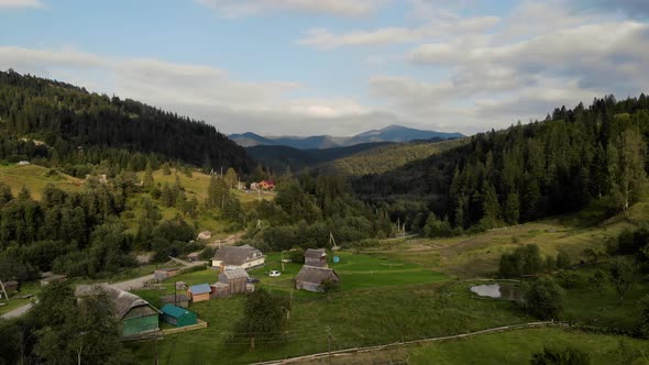 Landscape of Remote Mountain Village in Carpathians