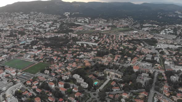 Aerial view on the bay of Cote d'Azur and La Ciotat village, France