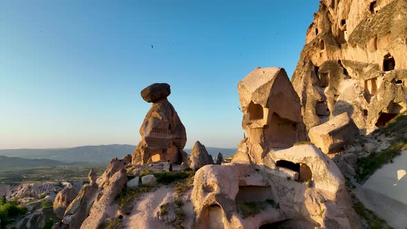 Awesome aerial view of Uchisar 4 K Turkey Cappadocia