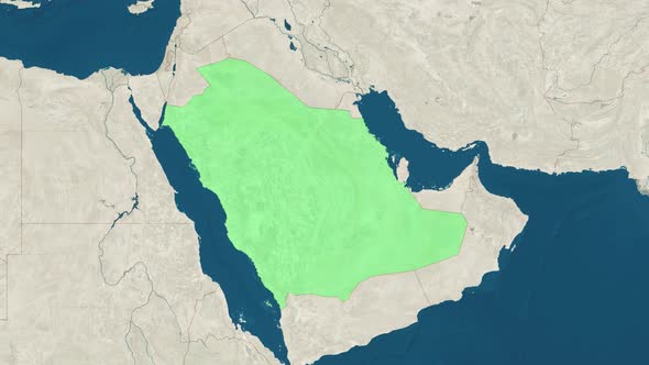 Zoom in to the Map of Saudi Arabia with Text Textless and with Flag