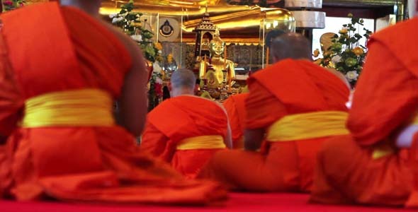 Buddhist Monks Pray In Temple 1