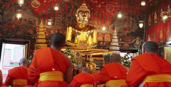 Buddhist Monks Pray In Temple 2