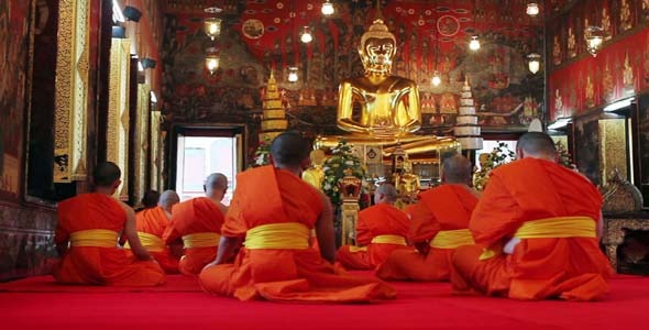 Buddhist Monks Pray In Temple 3