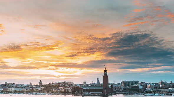 Stockholm, Sweden. Skyline Cityscape Famous View Of Old Town Gamla Stan In Summer Evening. Famous