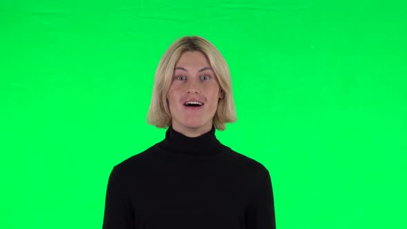 Blonde Surprised Guy with Shocked Wow Face Expression. Green Screen