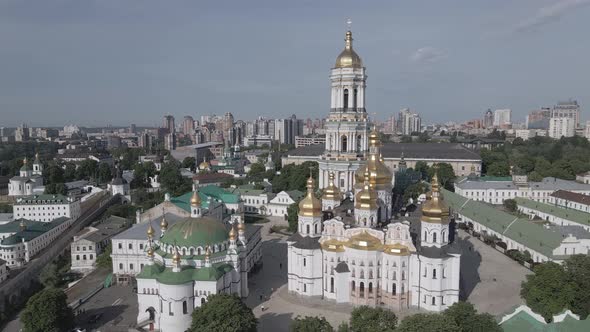 Kyiv. Ukraine: Aerial View of Kyiv Pechersk Lavra. Gray, Flat