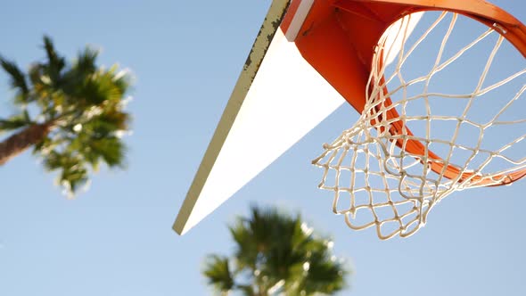 Basketball Court Outdoors Orange Hoop Net and Backboard for Basket Ball Game