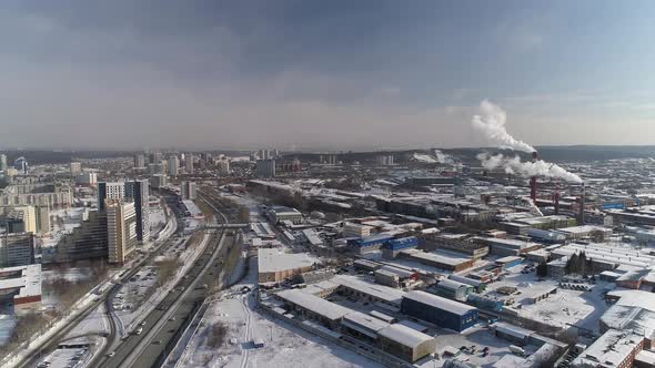 Aerial view of Highway and Industrial Zone in the winter city 04