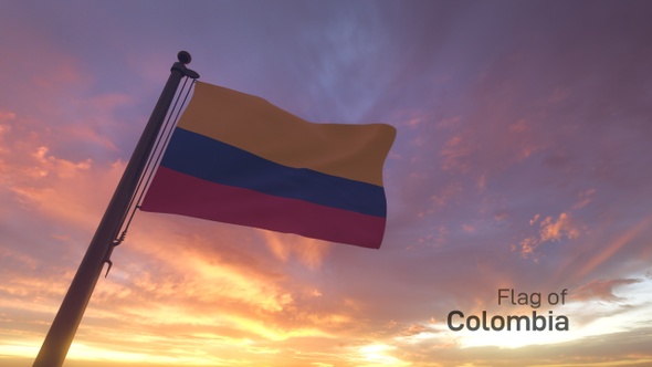 Colombia Flag on a Flagpole V3