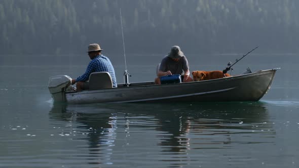 Two fishermen fishing in the river 4k