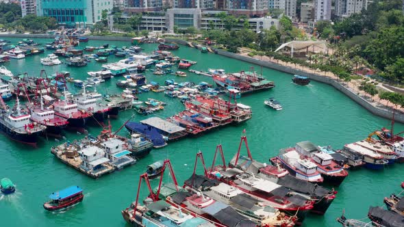 Top view of Hong Kong fishing harbor port