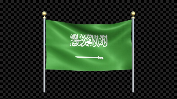 Saudi Arabia Flag Waving In Double Pole Looped