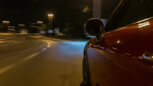 Car Moves at Fast Speed at the Night Streets Timelapse Hyperlapse Drivelapse