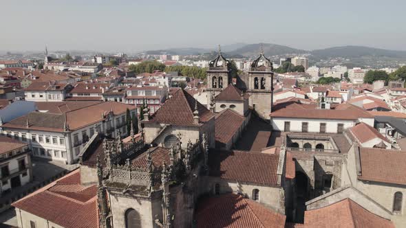 Cityscape of Braga Portugal, with Sain Anthony Church close up