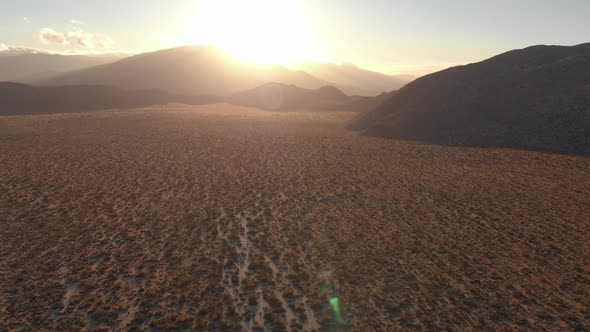 Aerial Drop of Desert Valley in Anza Borrego State Park During Sunset