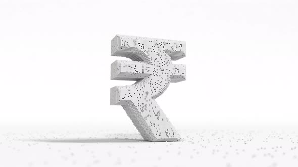 Damaged Rupee Sign Made of Blocks