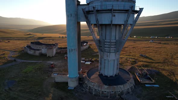 Bright Dawn Over the Observatory in the Mountains