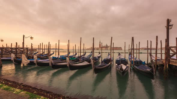 Gondolas in Venice, Italy at Dawn