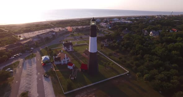 Aerial of Tybee Island Light Station Lighthouse and Beach