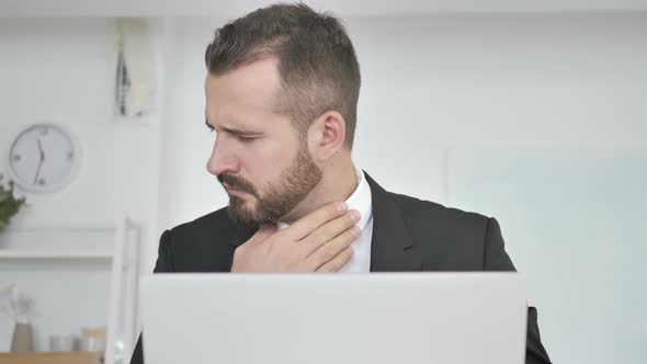 Businessman Coughing at Work, Cough and Throat Soar