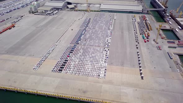 Aerial View Logistics Concept Roll-On/Roll-Off Car Carrier Ship