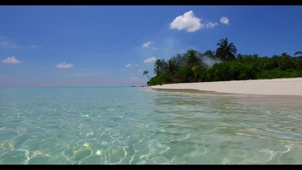 Aerial top view travel of perfect bay beach voyage by blue sea with white sand background of adventu