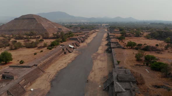 Birds Eye View of Avenue of Dead and Pyramid of Sun in Teotihuacan Complex Mexico