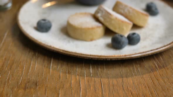 Delicious Gluten Free Cheese Pancakes with Blueberry Sauce