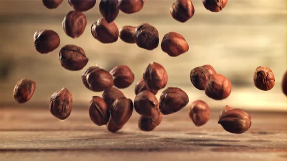 Hazelnuts Fall on the Table