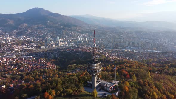 Aerial View Of The Tv Tower And The City Of Sarajevo - 4K