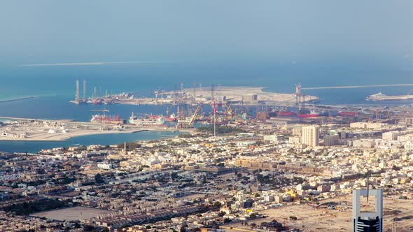 Dubai Dry Docks Shipyard Aerial Timelapse