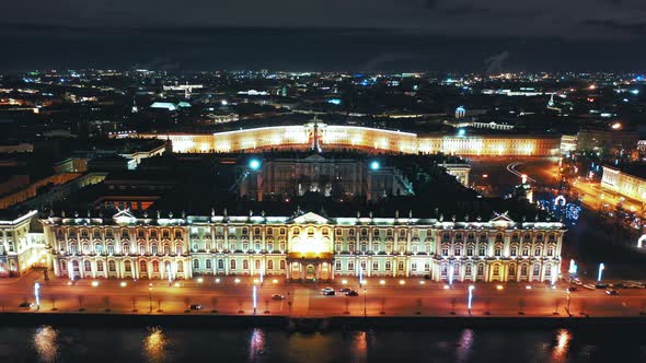 Aerial View of Winter Palace or Hermitage From Palace Embankment with Palace Square in the