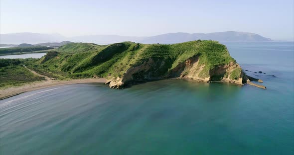 Aerial Pan Around a Cape on a Remote Virgin Beach on the Adriatic Sea