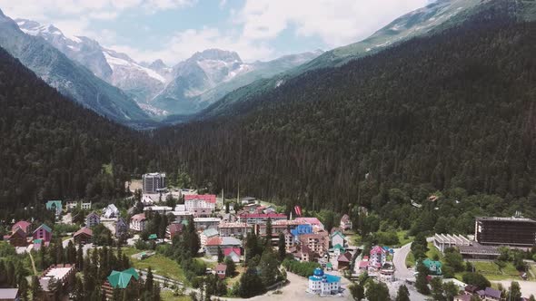 Aerial View of Village in Mountainous and Wooded Areas