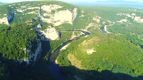 The gorges of the Ardeche in France seen from the sky