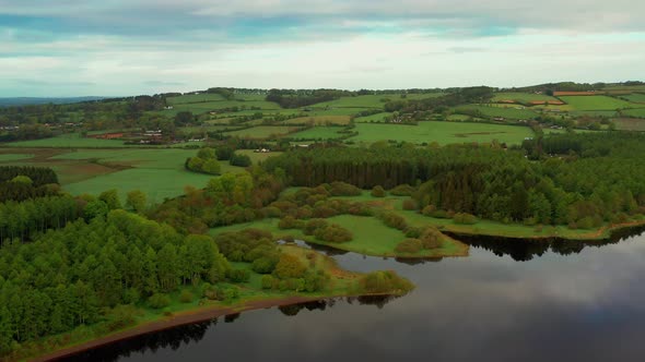Aerial view over Irish landscape in spring