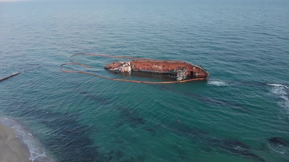 Aerial View of Tanker Stranded the Coast of Odessa Beach