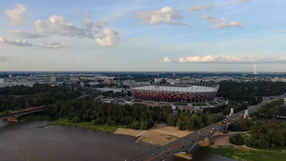 Drone view of the National Stadium in Warsaw, capital of Poland, Europe