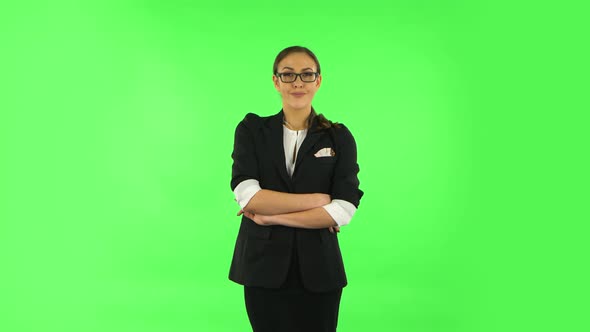 Female Looking Straight. Green Screen