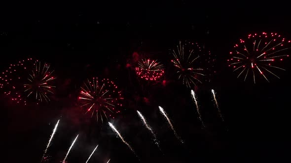 Close Up of Colourful Abstract Futuristic Fireworks Show Night Sky