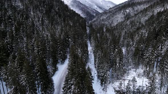 Aerial View of Winter Road in Slovakia Mountains