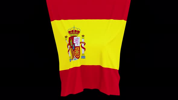 The piece of cloth falls with the flag of the State of Spain to cover the product