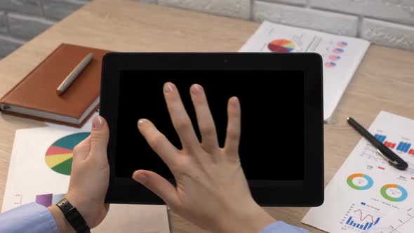 Business French Application Against Flag on Tablet in Female Hands, Tutorial