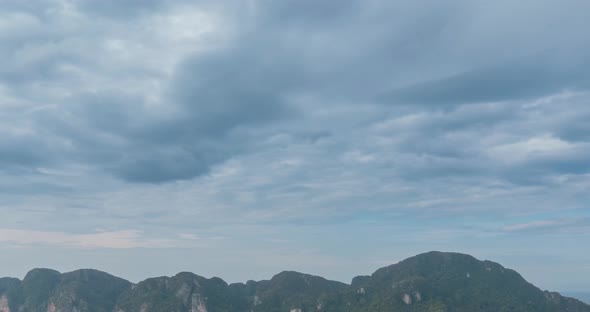 Time Lapse of Day Clouds Over the Wonderful Bay of Phi Phi Island Landscape with Boats. Andaman Sea