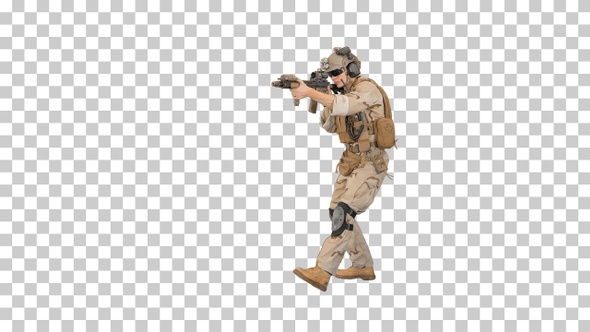 Walking ranger aiming with assault rifle, Alpha Channel