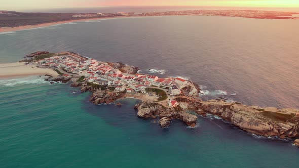 Aerial View of Baleal Peninsula Near Peniche Town on the West Coast of Portugal