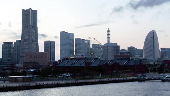 Yokohama City with Ferris Wheel Timelapse Sunset