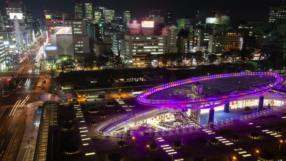 Nagoya Attraction Park Oval Purple Square at Night